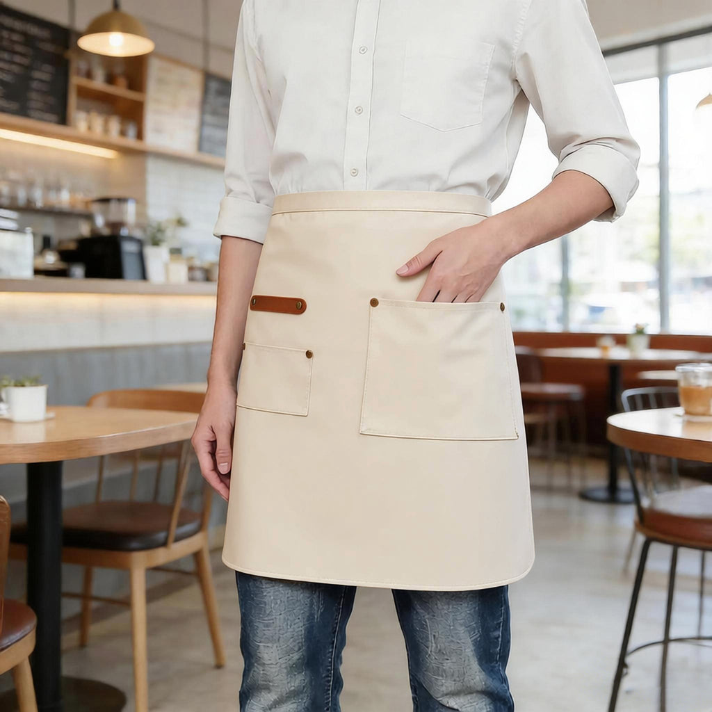 Anna-Kaci Waist Apron with Multiple Pockets Adjustable Tie Straps Half Apron for Cooking Serving Barista