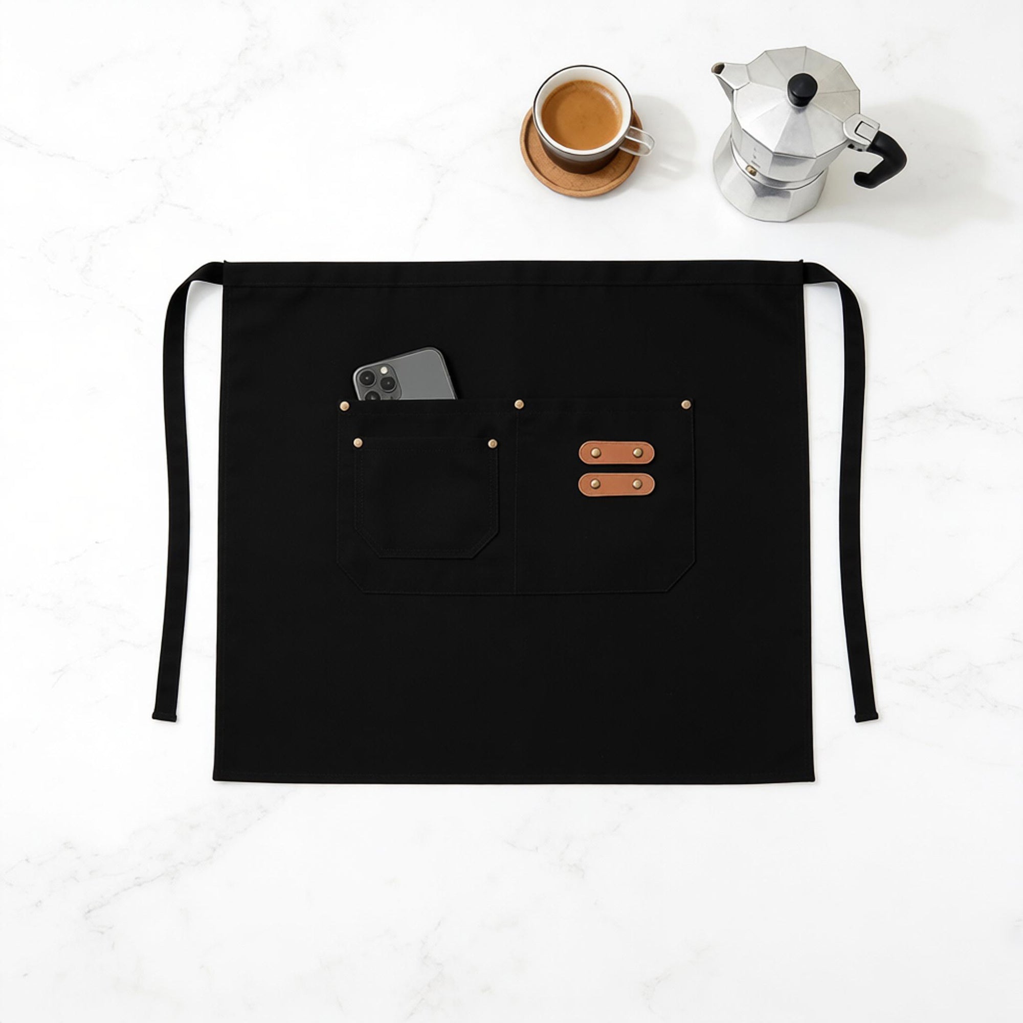 Anna-Kaci Waist Apron with Multi Pocket Storage Adjustable Tie Straps Half Apron for Kitchen Cooking Work