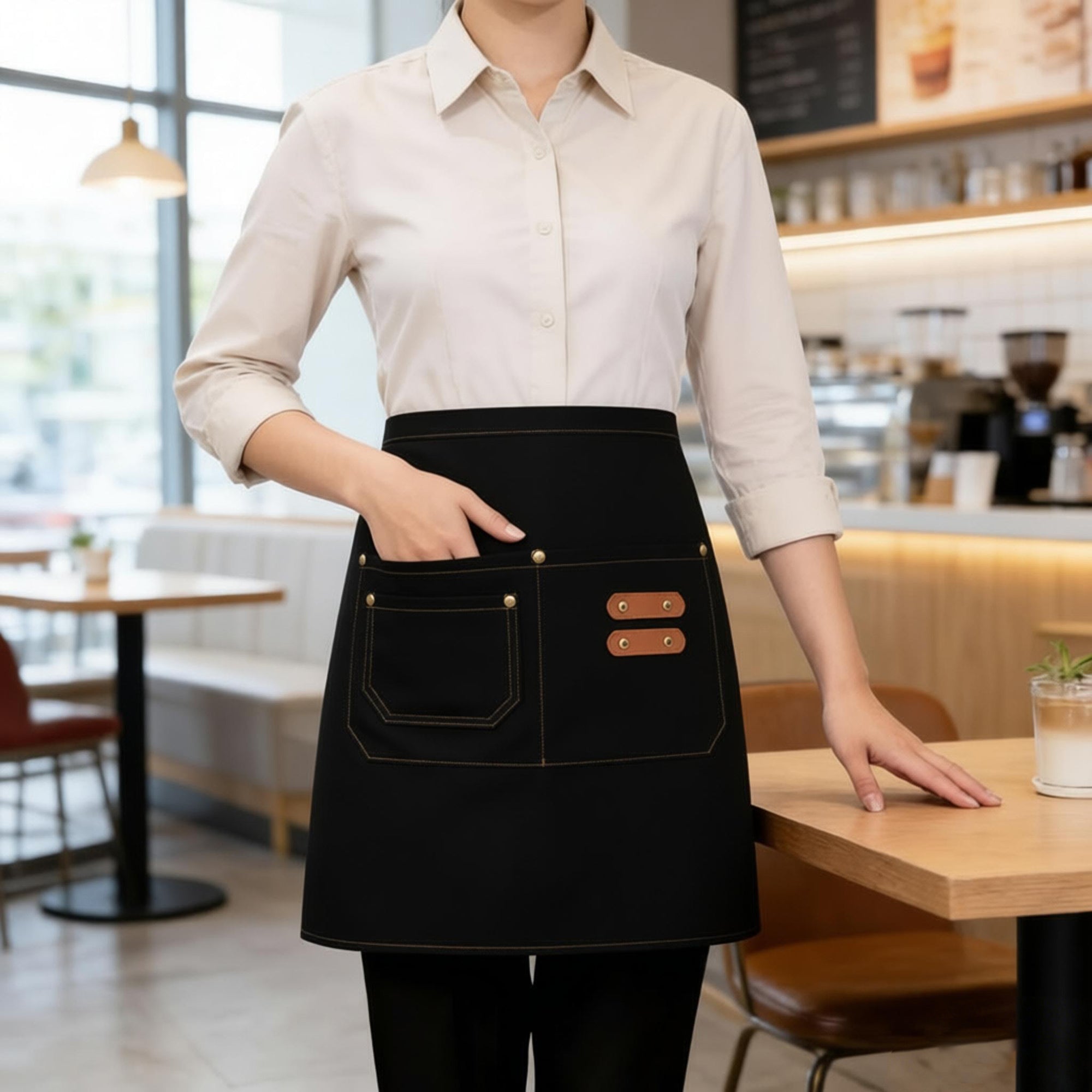 Anna-Kaci Waist Apron with Multi Pocket Storage Adjustable Tie Straps Half Apron for Kitchen Cooking Work