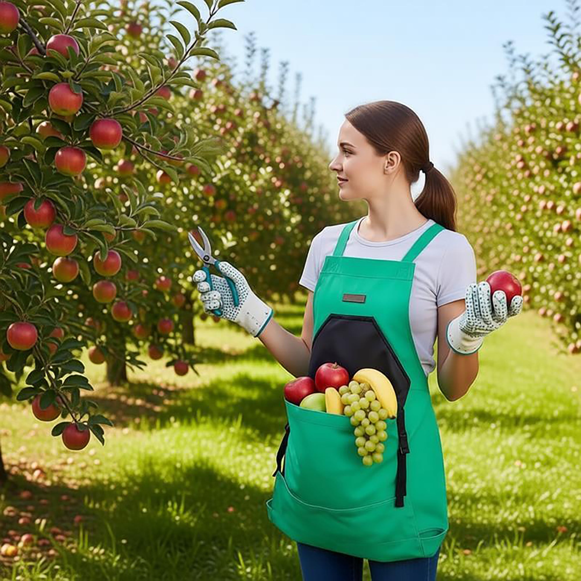 Anna-Kaci Full Coverage Gardening Apron with Large Harvest Pocket Oxford Fabric Apron for Yard Fruit Picking