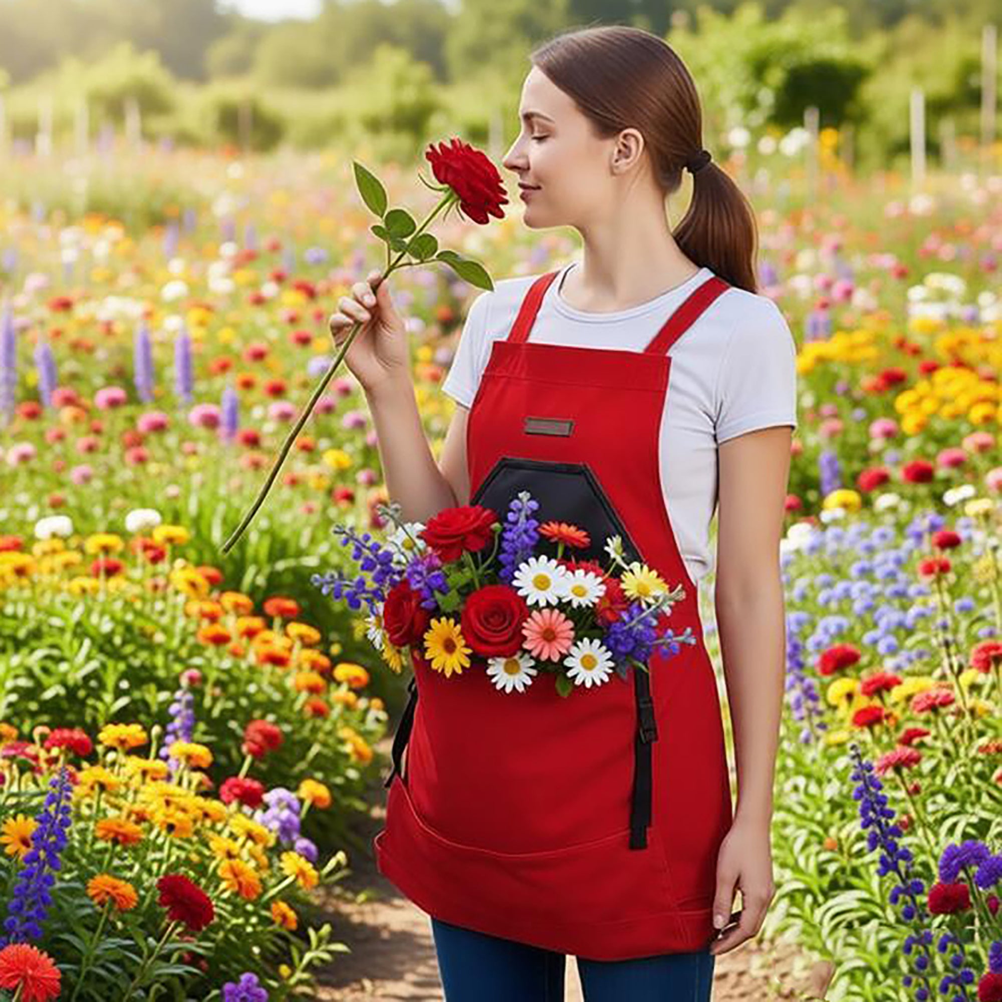 Anna-Kaci Full Coverage Gardening Apron with Large Harvest Pocket Oxford Fabric Apron for Yard Fruit Picking