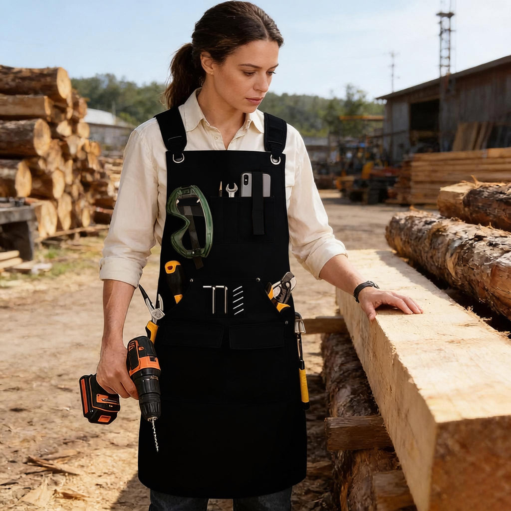Anna-Kaci Full Coverage Work Apron with Multi Pocket Storage Canvas Utility Apron for Workshop Gardening