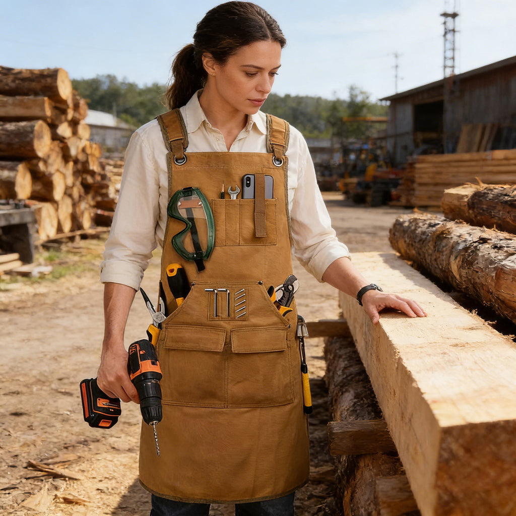 Anna-Kaci Full Coverage Work Apron with Multi Pocket Storage Canvas Utility Apron for Workshop Gardening