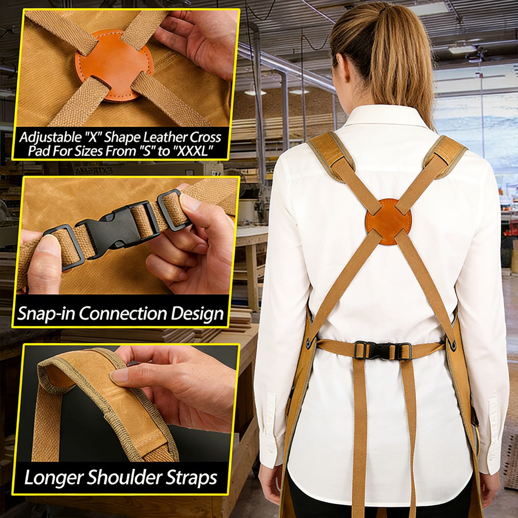 Anna-Kaci Full Coverage Work Apron with Multi Pocket Storage Canvas Utility Apron for Workshop Gardening