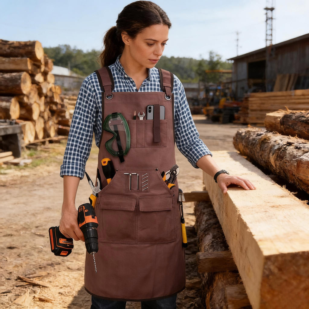 Anna-Kaci Full Coverage Work Apron with Multi Pocket Storage Canvas Utility Apron for Workshop Gardening