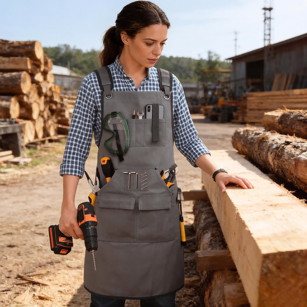 Anna-Kaci Full Coverage Work Apron with Multi Pocket Storage Canvas Utility Apron for Workshop Gardening