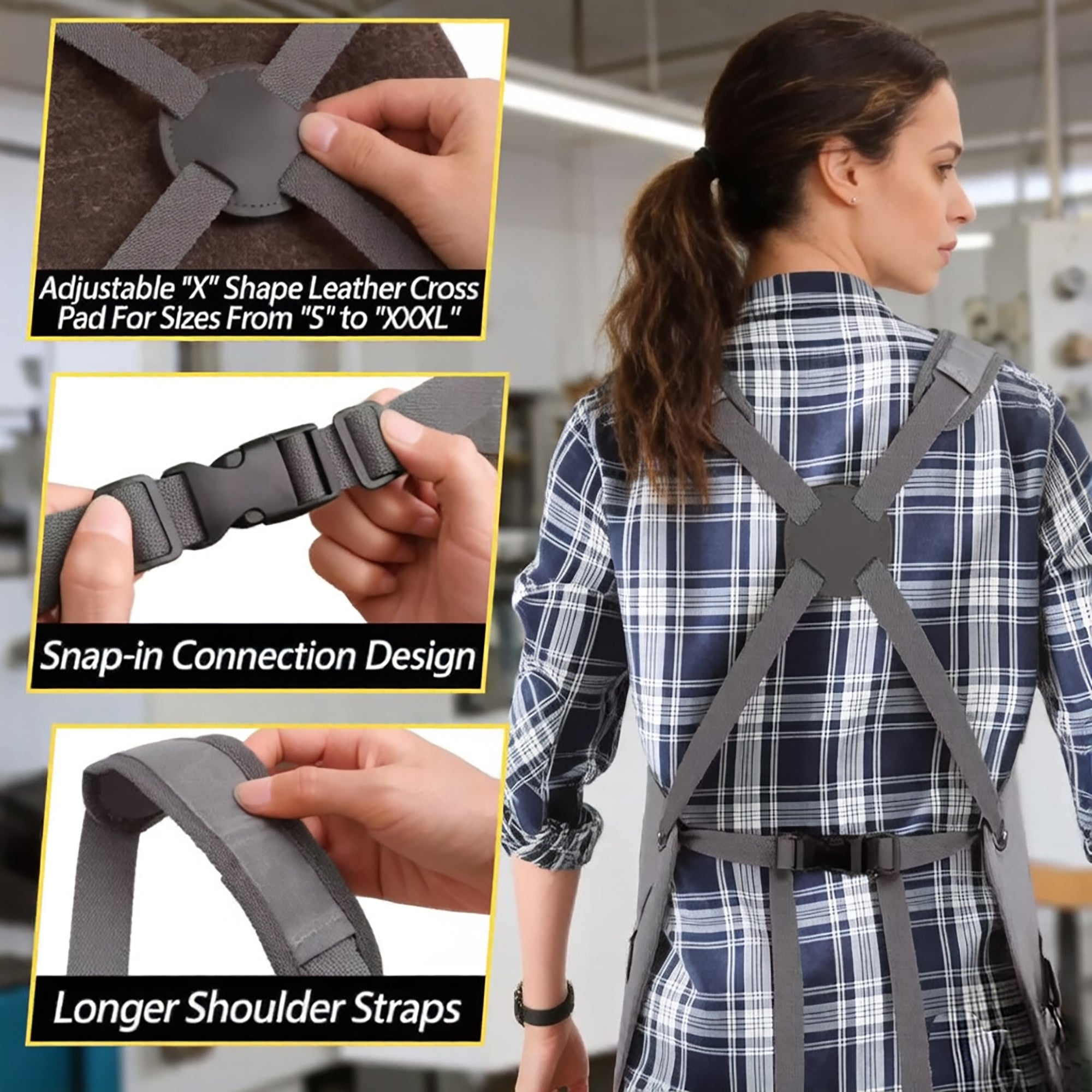 Anna-Kaci Full Coverage Work Apron with Multi Pocket Storage Canvas Utility Apron for Workshop Gardening