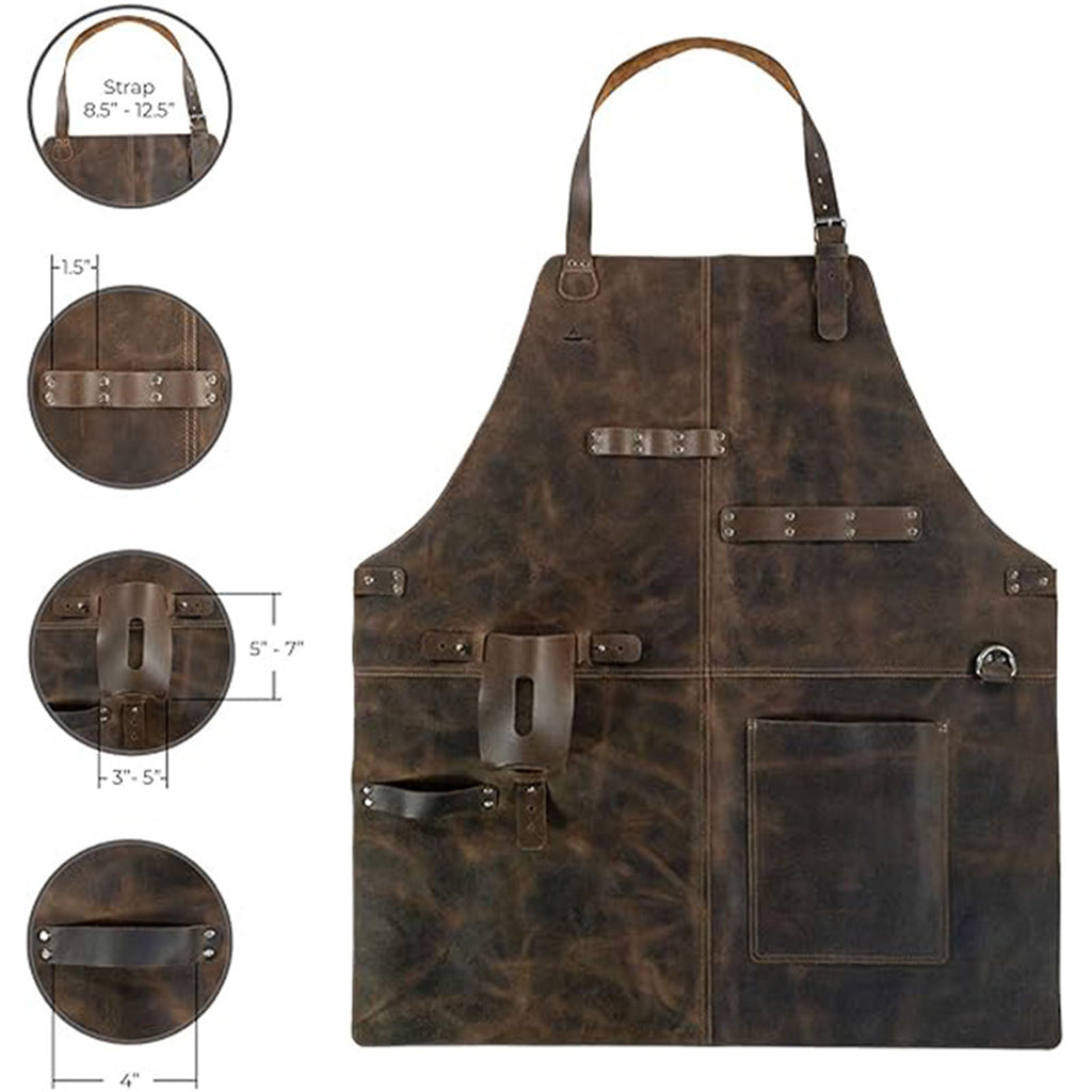 Anna-Kaci Full Coverage Work Apron with Multi Pocket Storage PU Utility Apron for Cooking Grilling Workshop