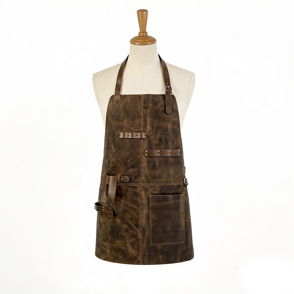 Anna-Kaci Full Coverage Work Apron with Multi Pocket Storage PU Utility Apron for Cooking Grilling Workshop