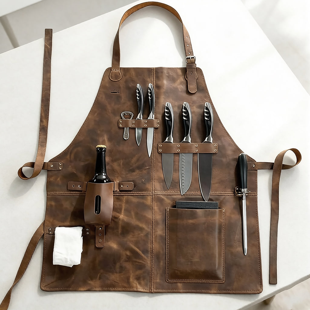 Anna-Kaci Full Coverage Work Apron with Multi Pocket Storage PU Utility Apron for Cooking Grilling Workshop