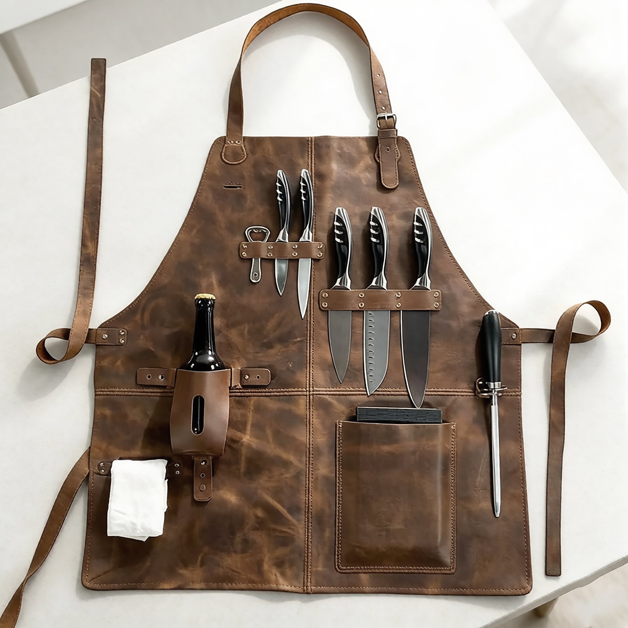 Anna-Kaci Full Coverage Work Apron with Multi Pocket Storage PU Utility Apron for Cooking Grilling Workshop