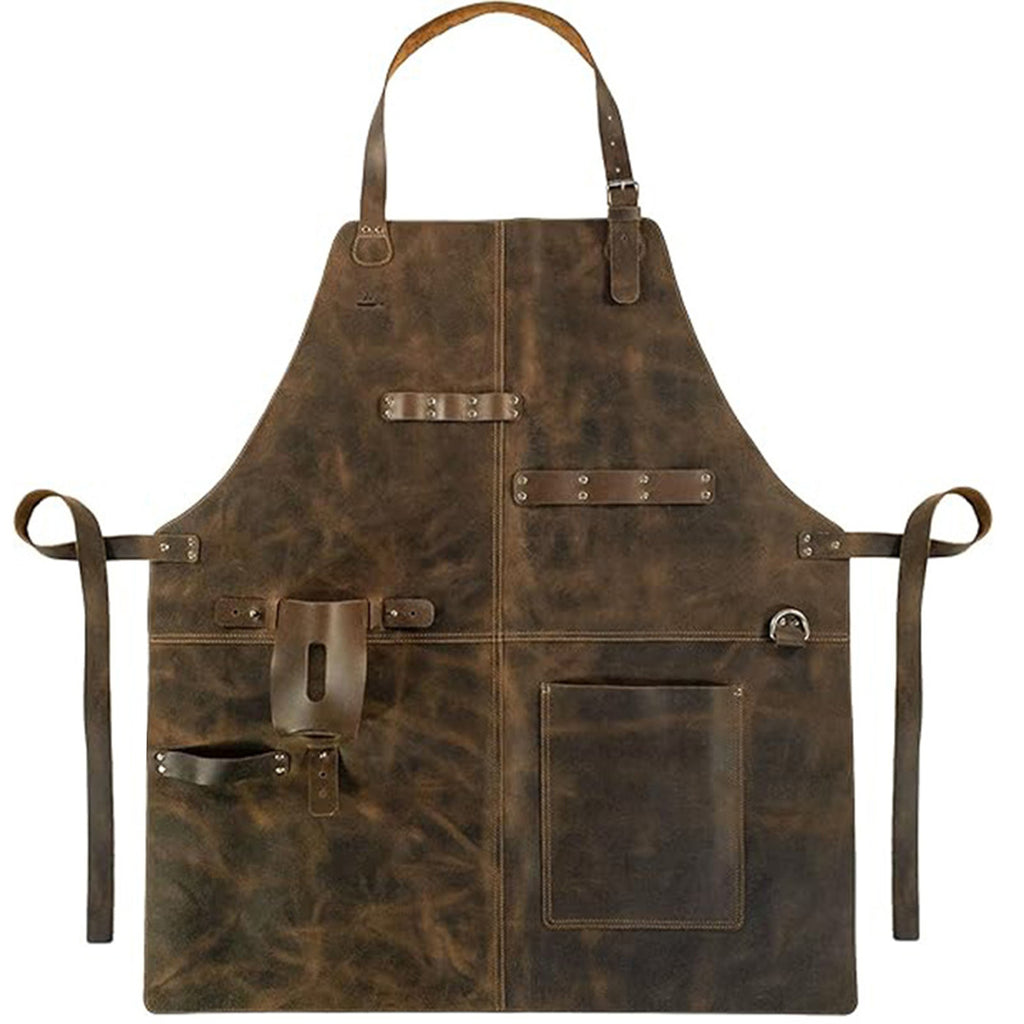 Anna-Kaci Full Coverage Work Apron with Multi Pocket Storage PU Utility Apron for Cooking Grilling Workshop