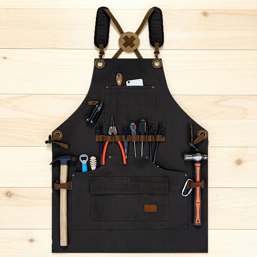 Anna-Kaci Canvas Work Apron with Multi Pocket Storage Adjustable Cross Back Straps Utility Apron