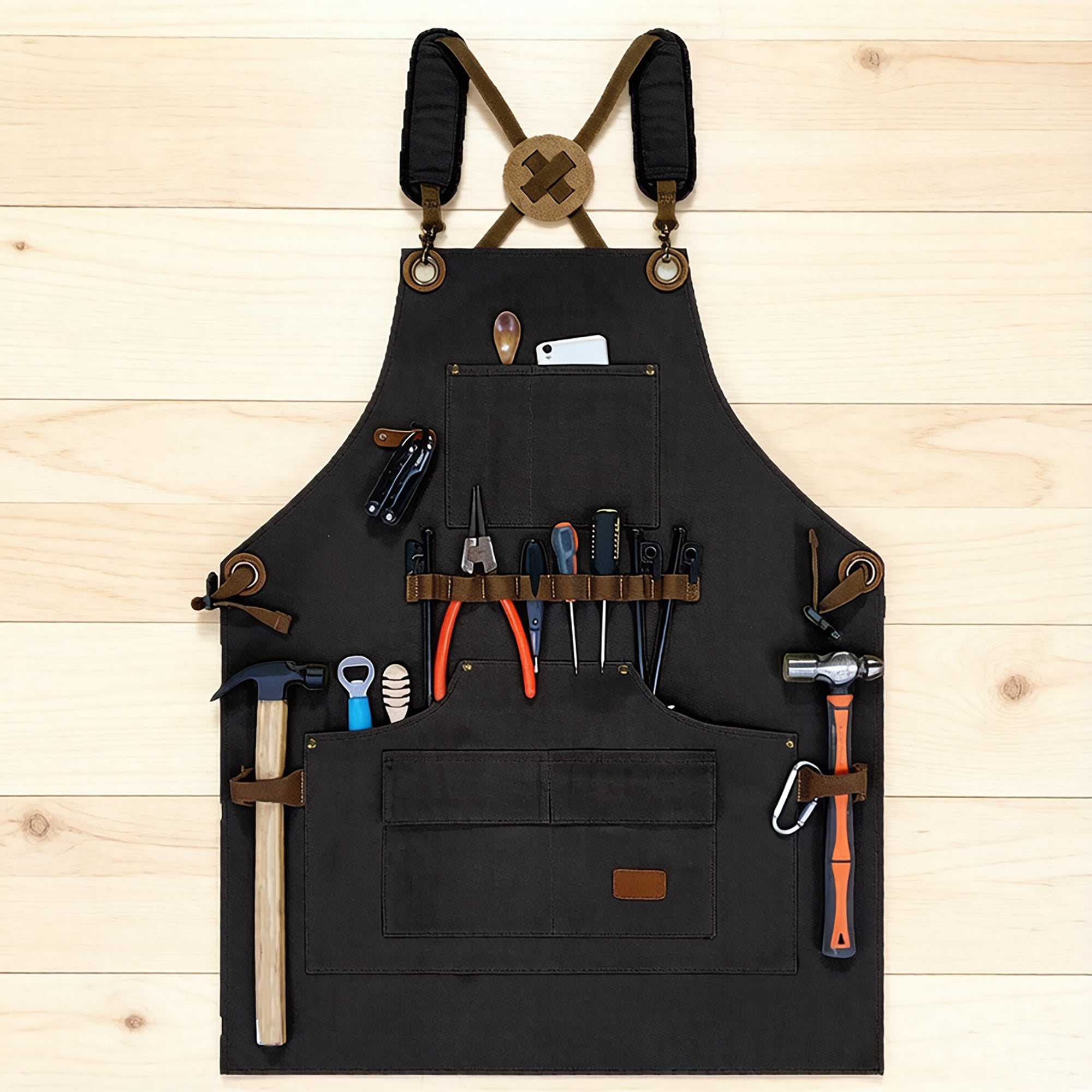 Anna-Kaci Canvas Work Apron with Multi Pocket Storage Adjustable Cross Back Straps Utility Apron