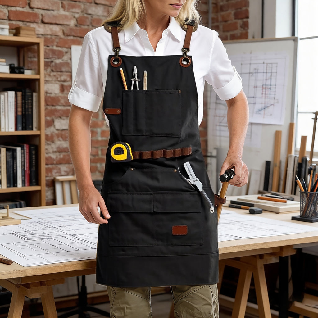 Anna-Kaci Canvas Work Apron with Multi Pocket Storage Adjustable Cross Back Straps Utility Apron
