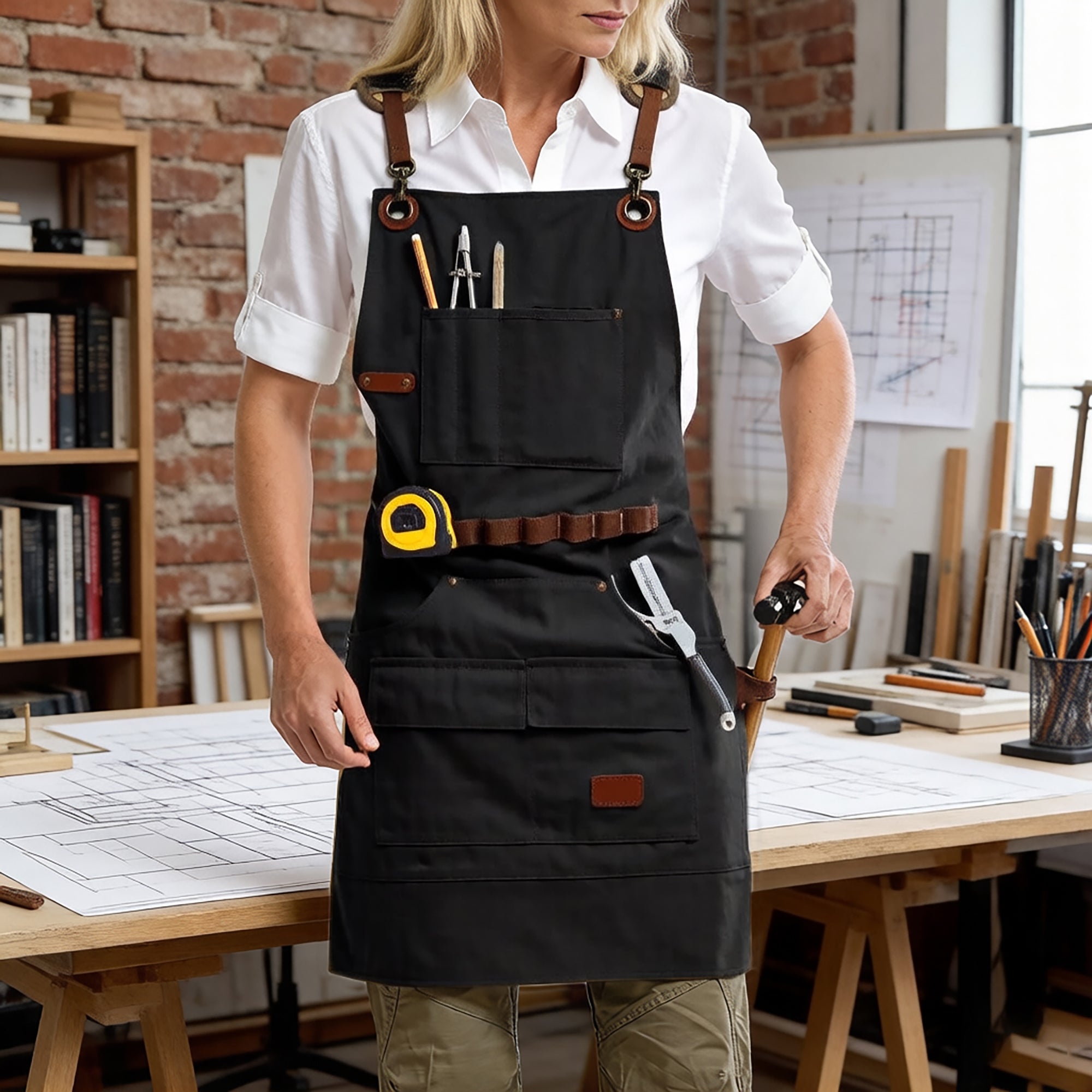 Anna-Kaci Canvas Work Apron with Multi Pocket Storage Adjustable Cross Back Straps Utility Apron