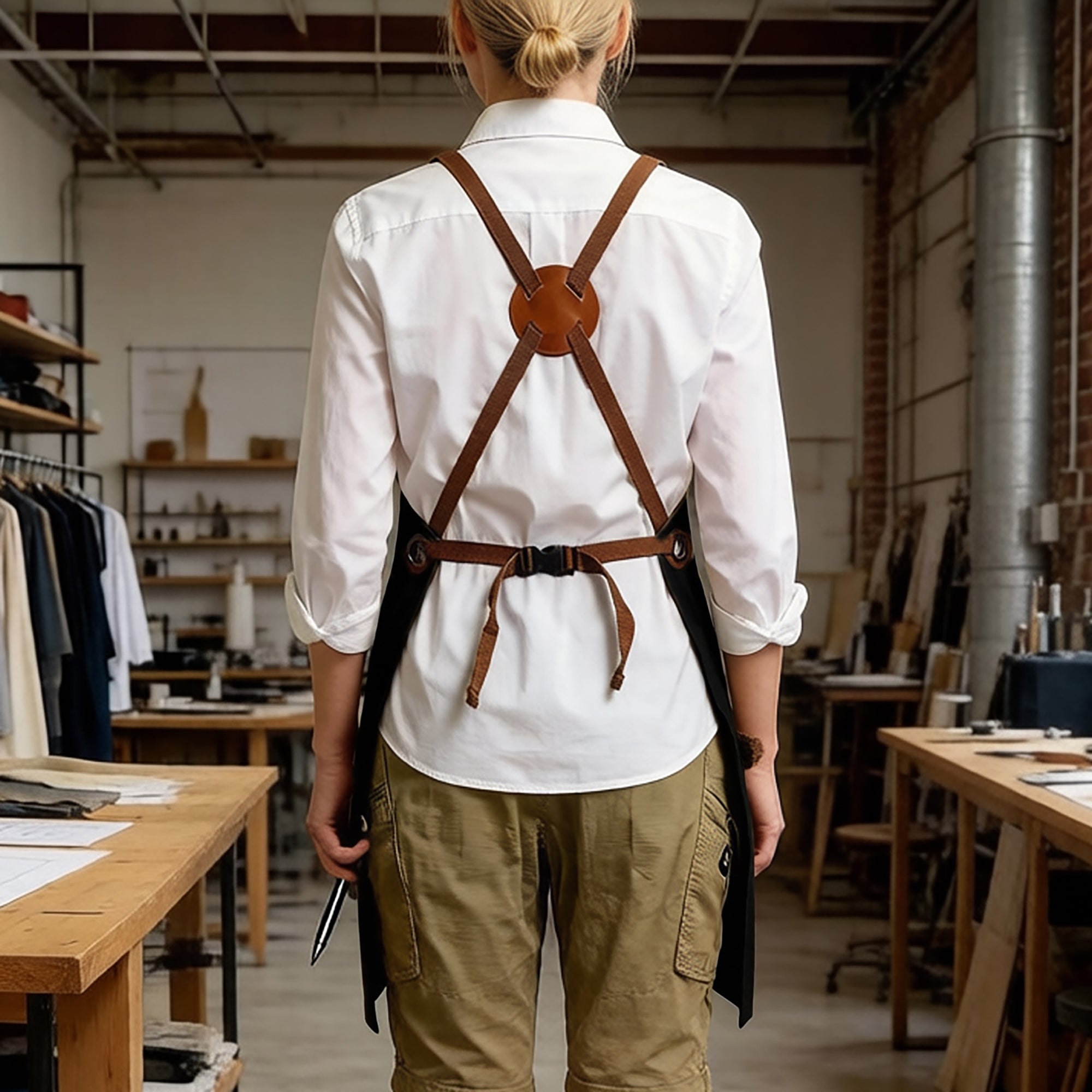 Anna-Kaci Canvas Work Apron with Multi Pocket Storage Adjustable Cross Back Straps Utility Apron