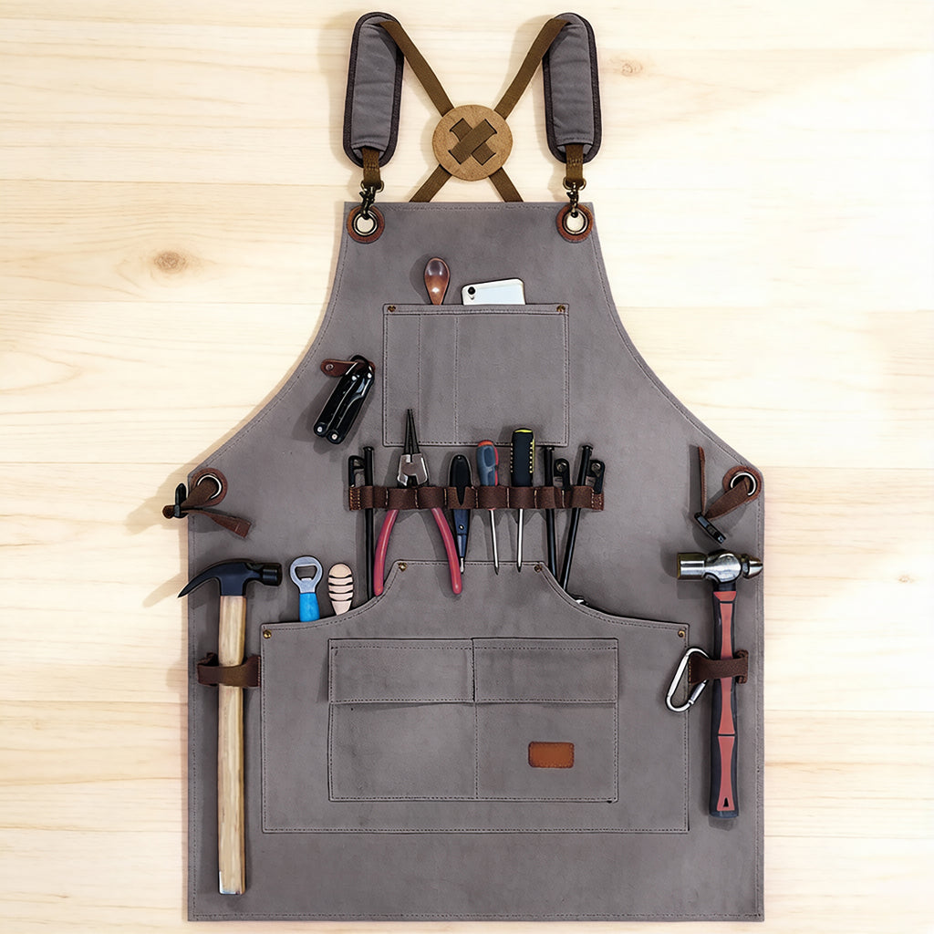 Anna-Kaci Canvas Work Apron with Multi Pocket Storage Adjustable Cross Back Straps Utility Apron