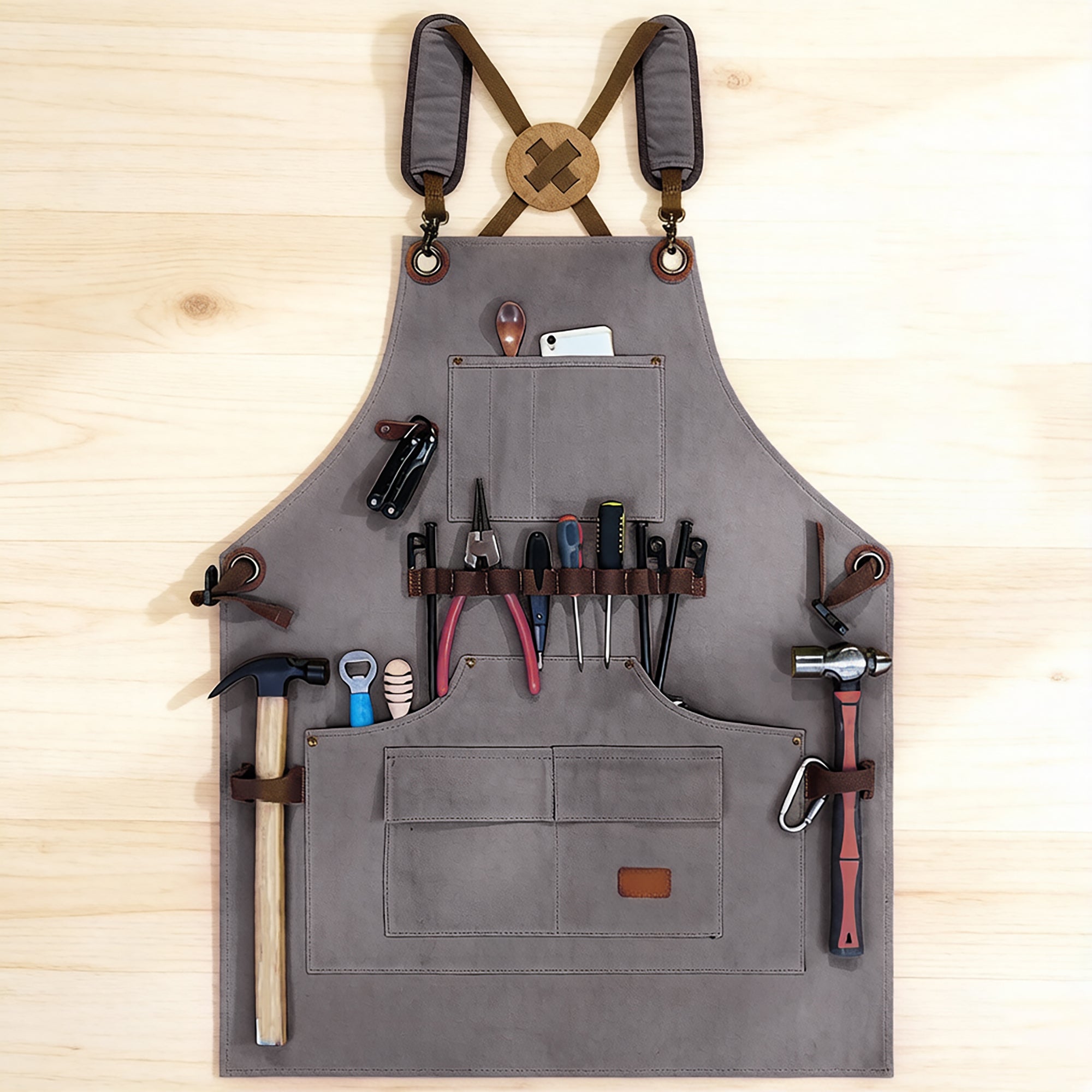 Anna-Kaci Canvas Work Apron with Multi Pocket Storage Adjustable Cross Back Straps Utility Apron