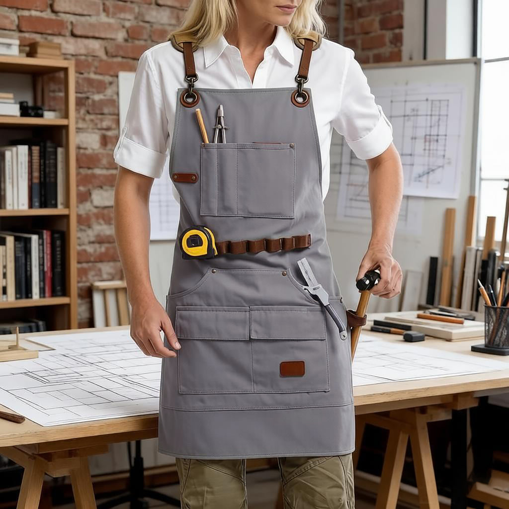 Anna-Kaci Canvas Work Apron with Multi Pocket Storage Adjustable Cross Back Straps Utility Apron