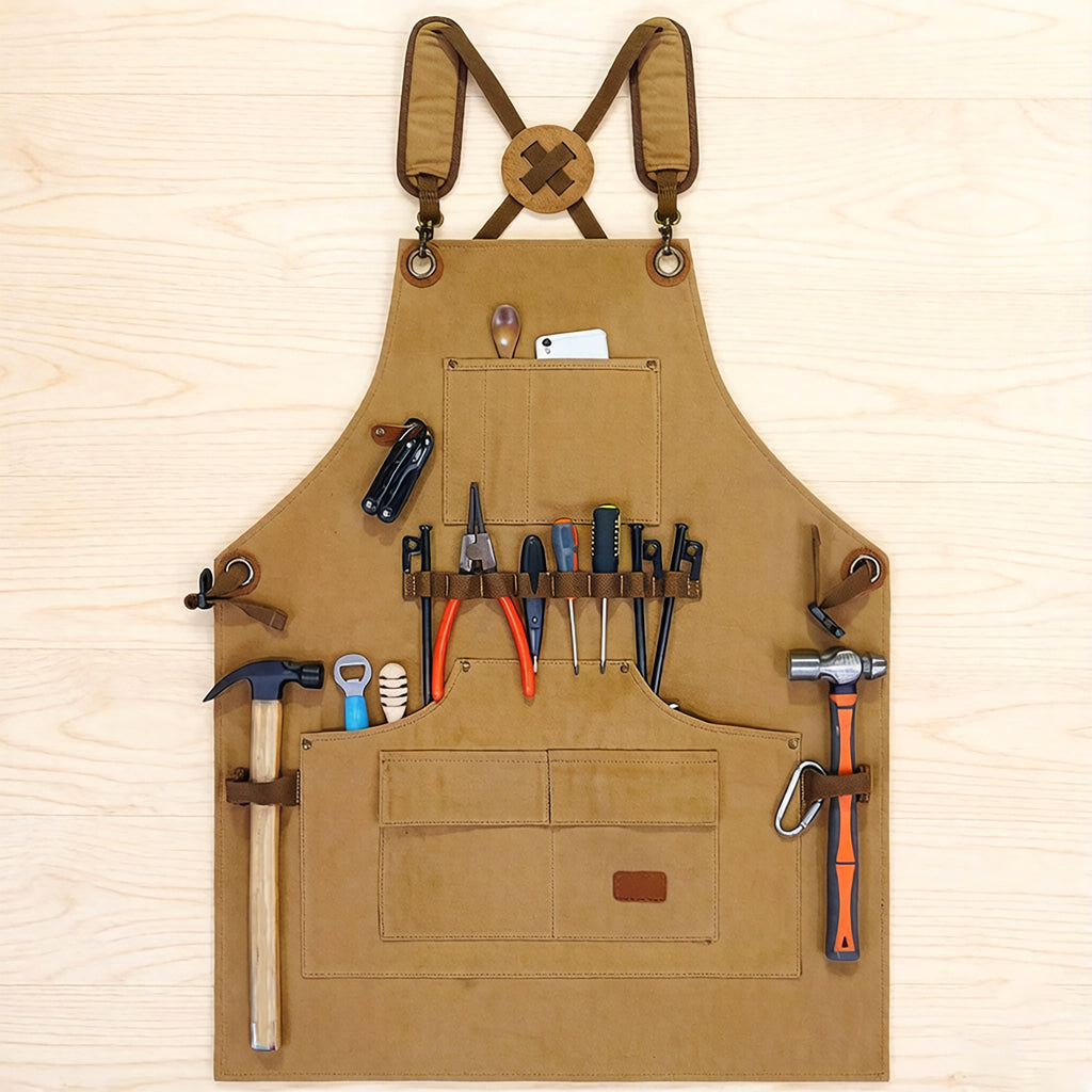 Anna-Kaci Canvas Work Apron with Multi Pocket Storage Adjustable Cross Back Straps Utility Apron