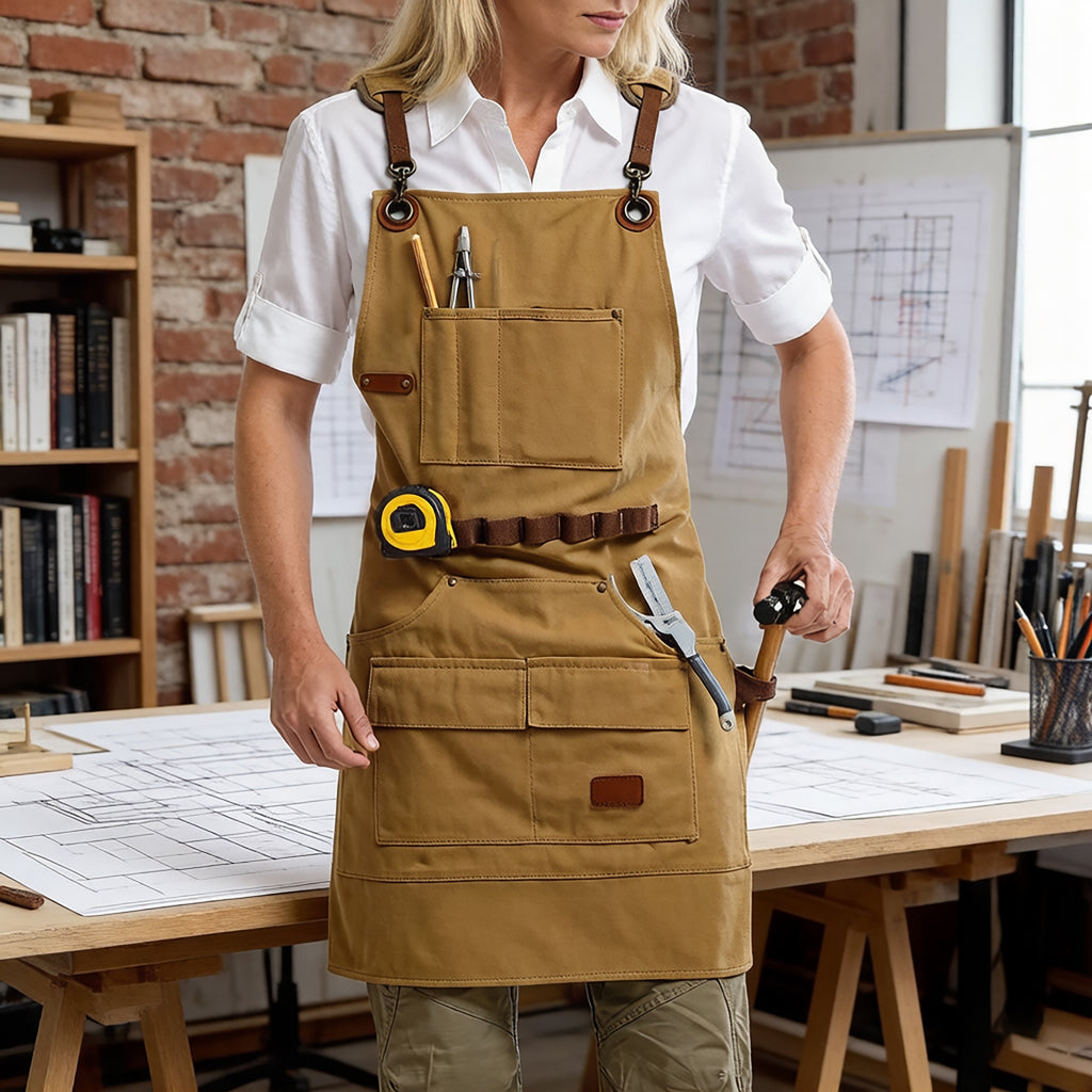 Anna-Kaci Canvas Work Apron with Multi Pocket Storage Adjustable Cross Back Straps Utility Apron