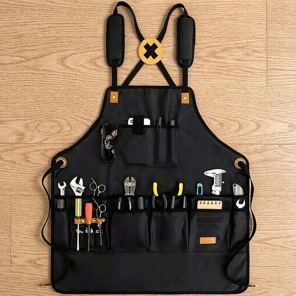 Anna-Kaci Canvas Work Apron with Multiple Tool Pockets Utility Apron for Workshop Kitchen Gardening