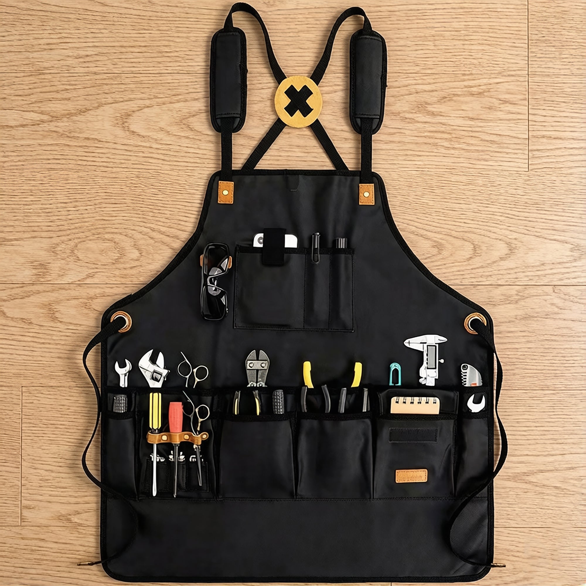 Anna-Kaci Canvas Work Apron with Multiple Tool Pockets Utility Apron for Workshop Kitchen Gardening