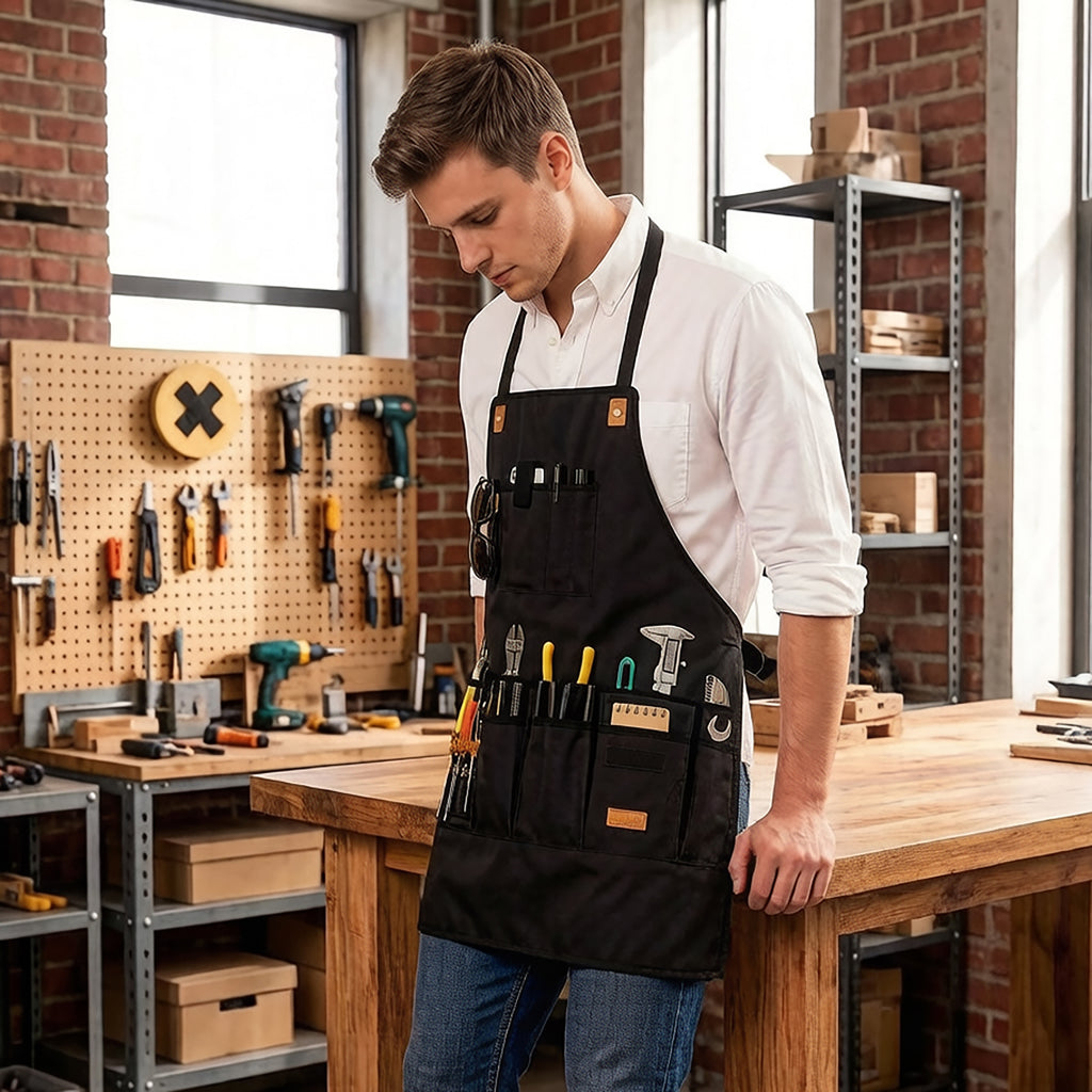 Anna-Kaci Canvas Work Apron with Multiple Tool Pockets Utility Apron for Workshop Kitchen Gardening