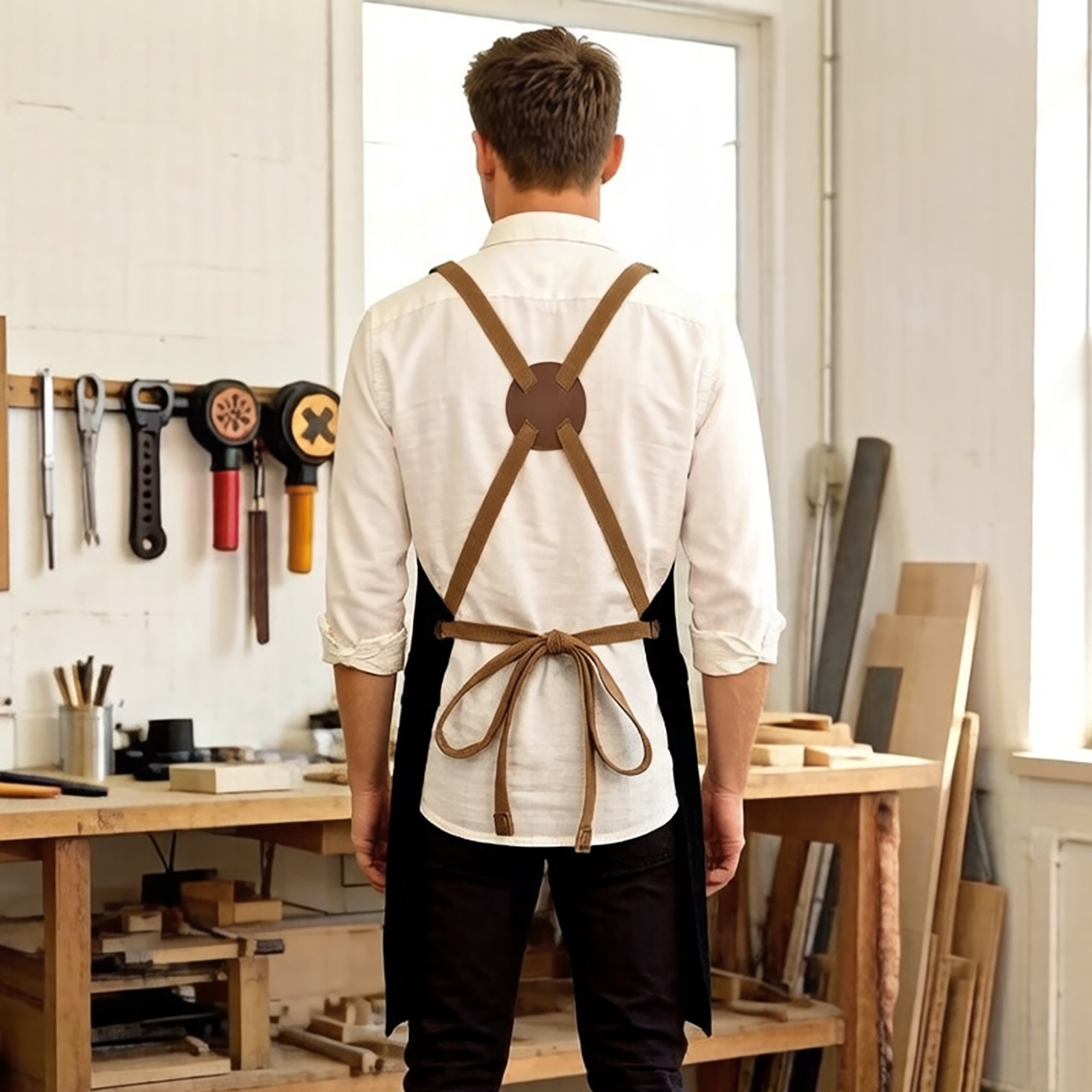 Anna-Kaci Canvas Work Apron with Multiple Tool Pockets Utility Apron for Workshop Kitchen Gardening