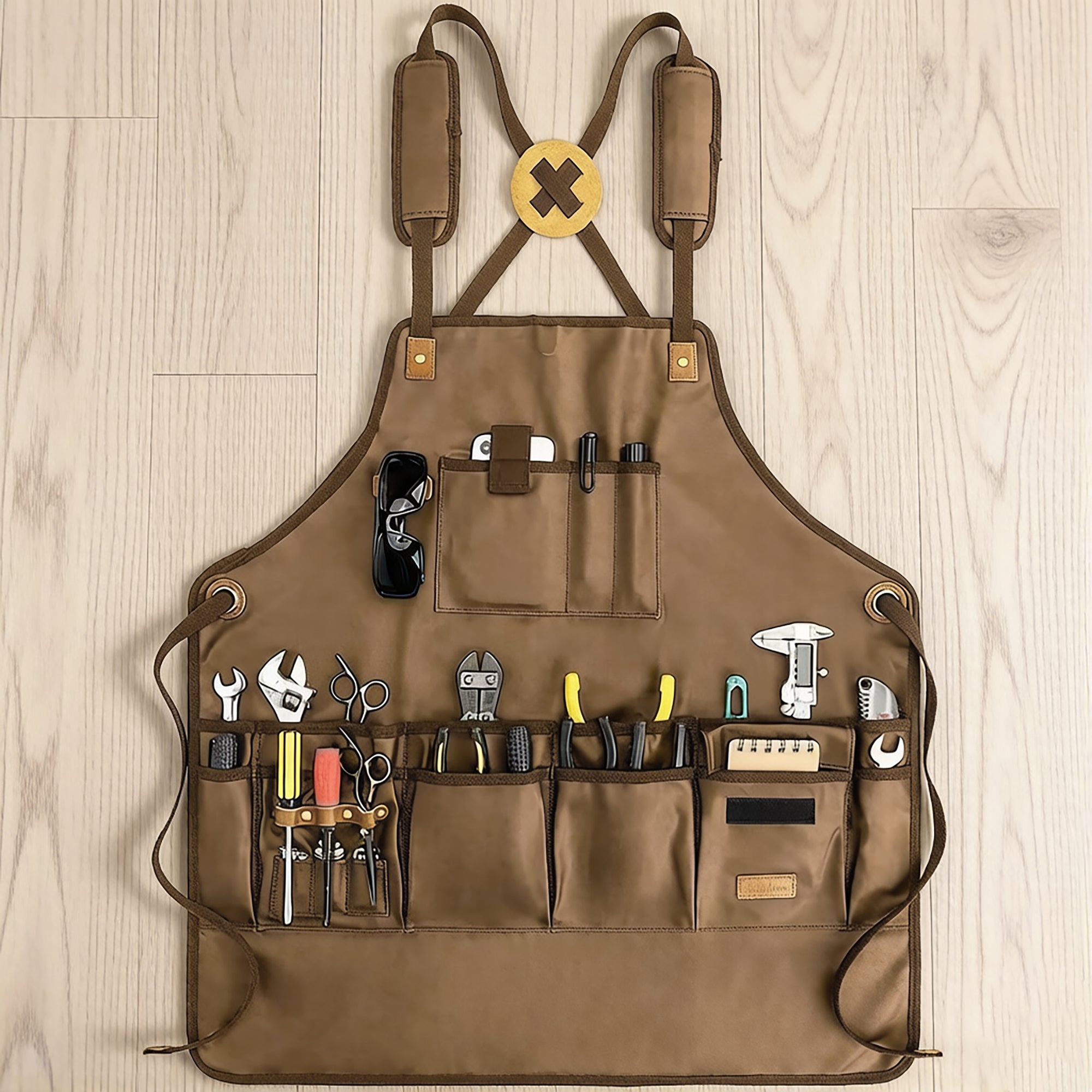 Anna-Kaci Canvas Work Apron with Multiple Tool Pockets Utility Apron for Workshop Kitchen Gardening