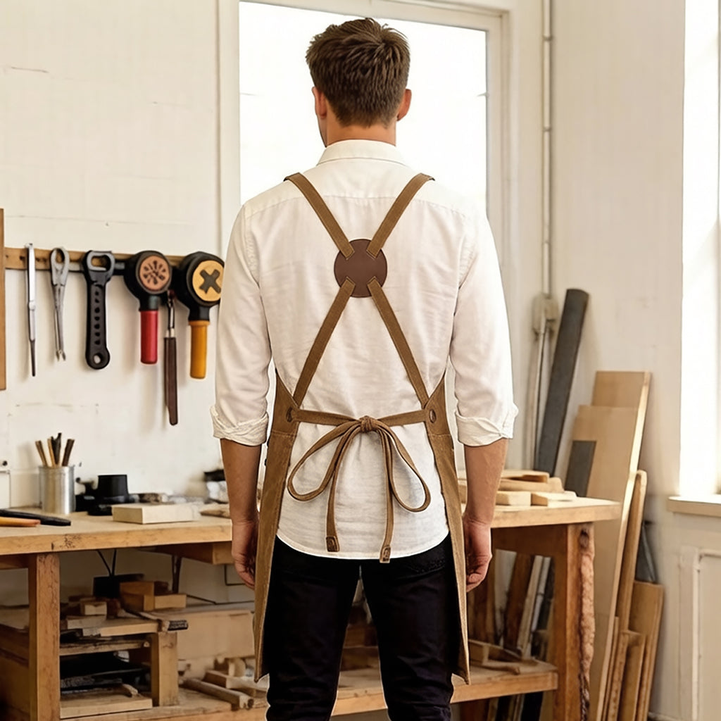 Anna-Kaci Canvas Work Apron with Multiple Tool Pockets Utility Apron for Workshop Kitchen Gardening