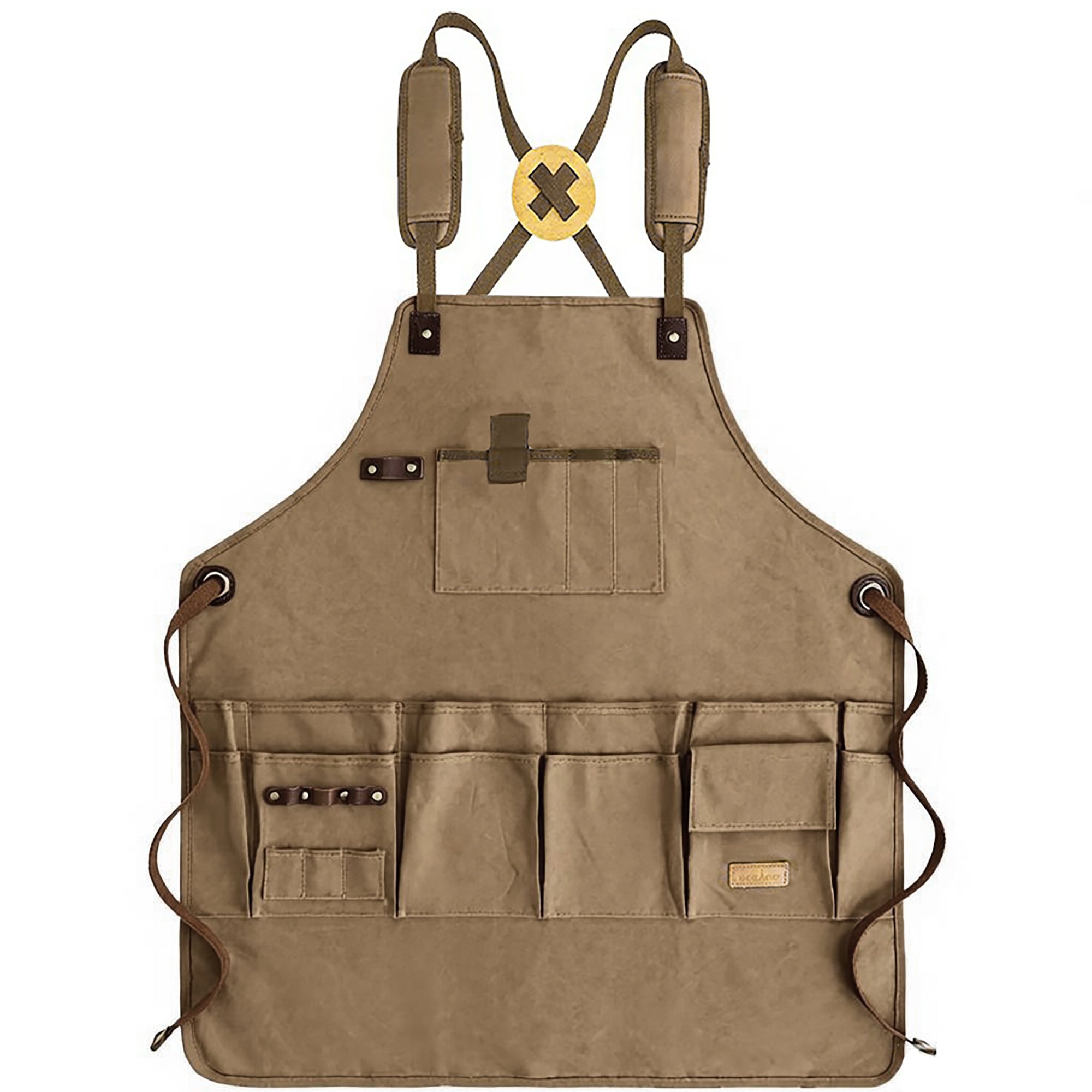 Anna-Kaci Canvas Work Apron with Multiple Tool Pockets Utility Apron for Workshop Kitchen Gardening