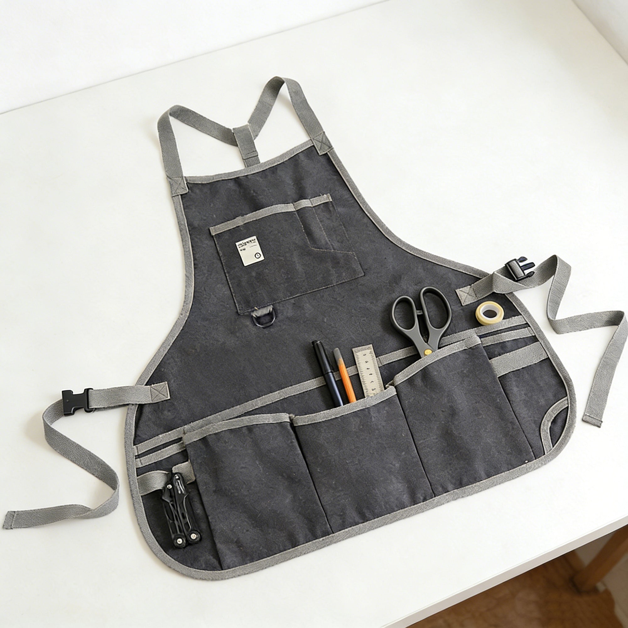 Anna-Kaci Canvas Utility Apron with Multiple Pockets Work Apron for Cleaning Cooking Gardening Household Tasks