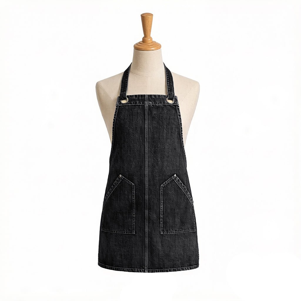 Anna-Kaci Denim Style Work Apron with Dual Front Pockets Utility Apron for Kitchen Cafe Workshop and Home Use