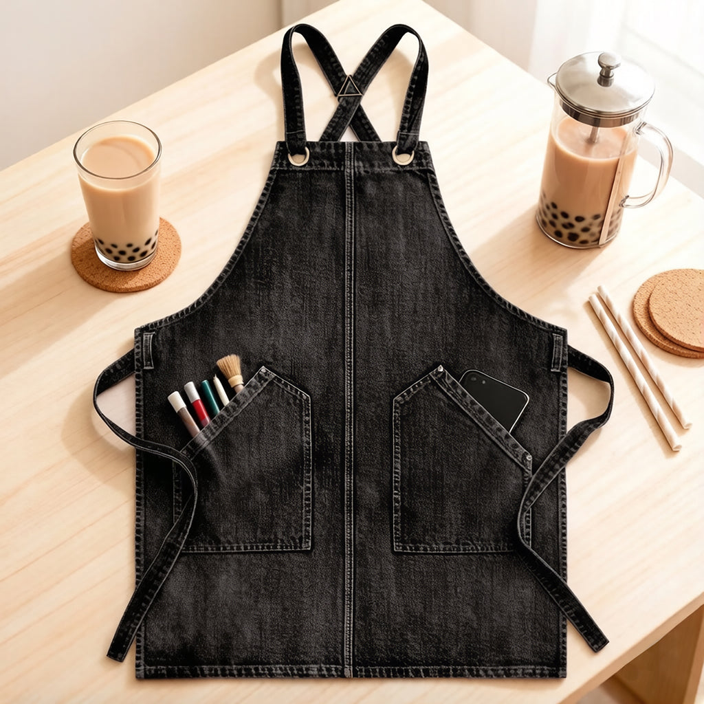 Anna-Kaci Denim Style Work Apron with Dual Front Pockets Utility Apron for Kitchen Cafe Workshop and Home Use