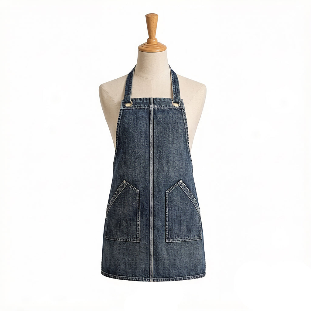 Anna-Kaci Denim Style Work Apron with Dual Front Pockets Utility Apron for Kitchen Cafe Workshop and Home Use