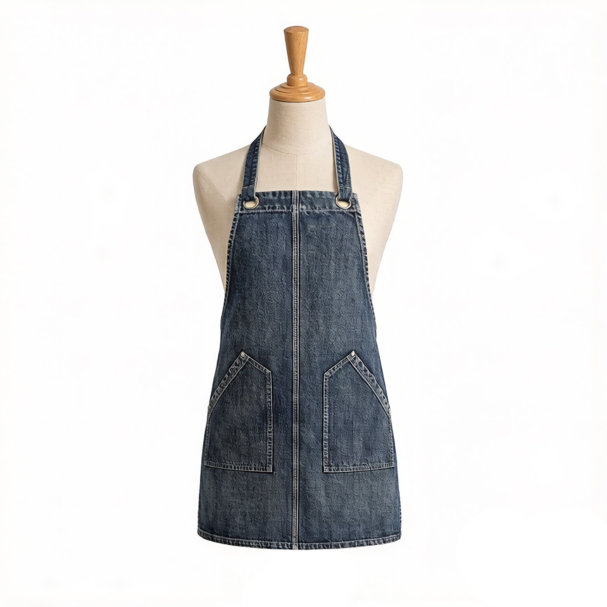 Anna-Kaci Denim Style Work Apron with Dual Front Pockets Utility Apron for Kitchen Cafe Workshop and Home Use
