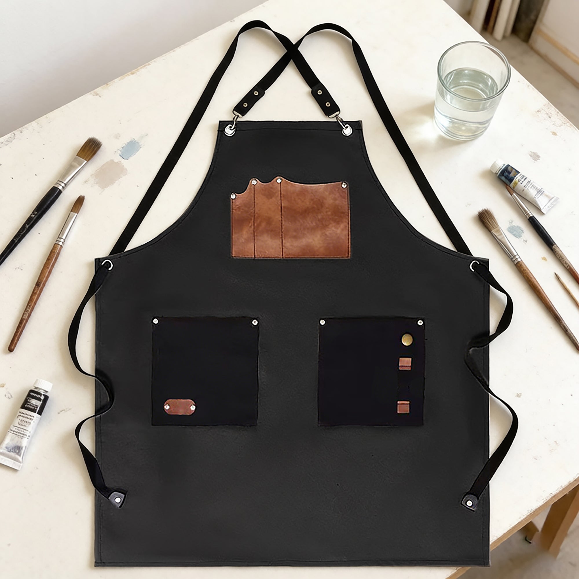 Anna-Kaci Utility Work Apron with Multi Pocket Design Full Coverage Apron for Kitchen Studio Workshop and Home