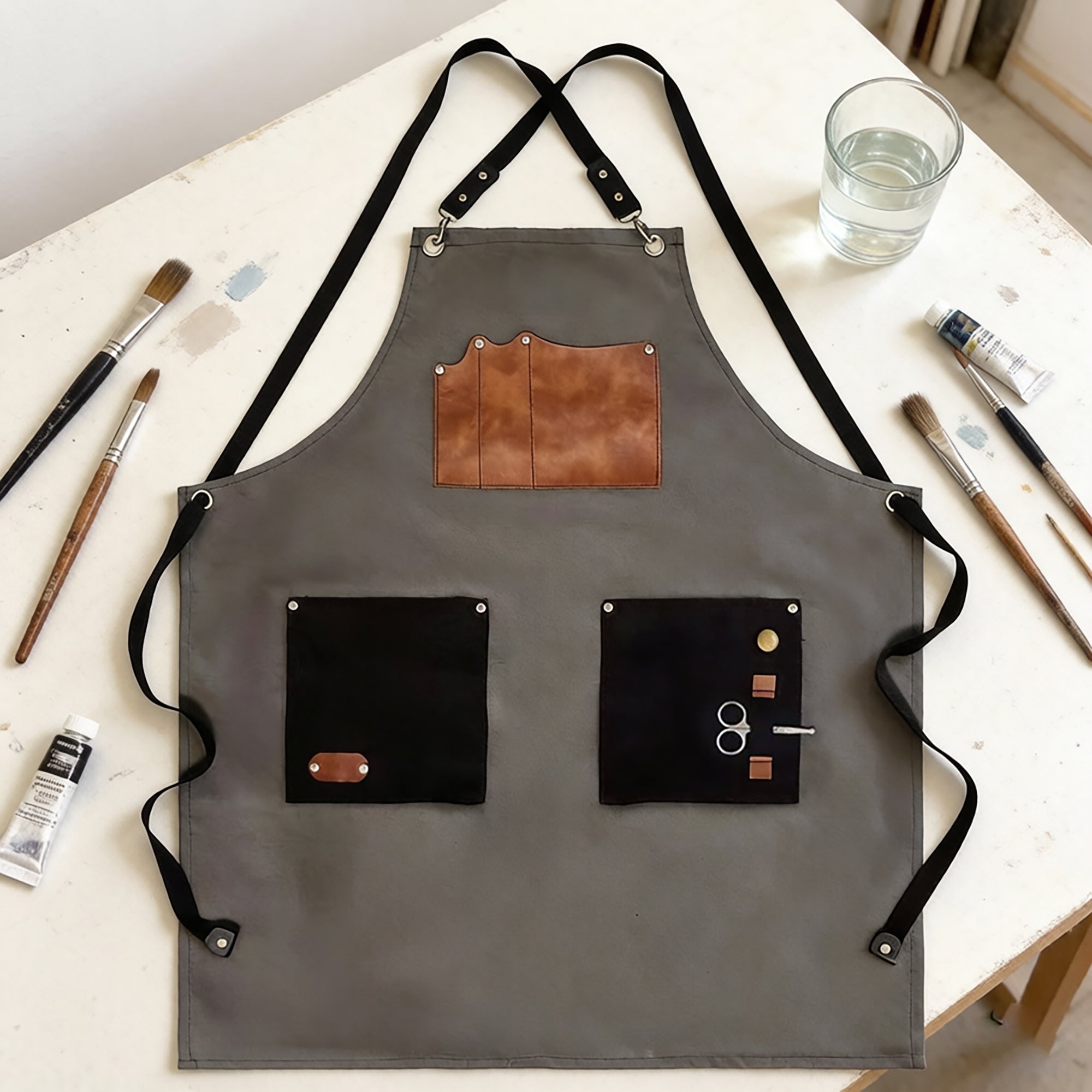 Anna-Kaci Utility Work Apron with Multi Pocket Design Full Coverage Apron for Kitchen Studio Workshop and Home