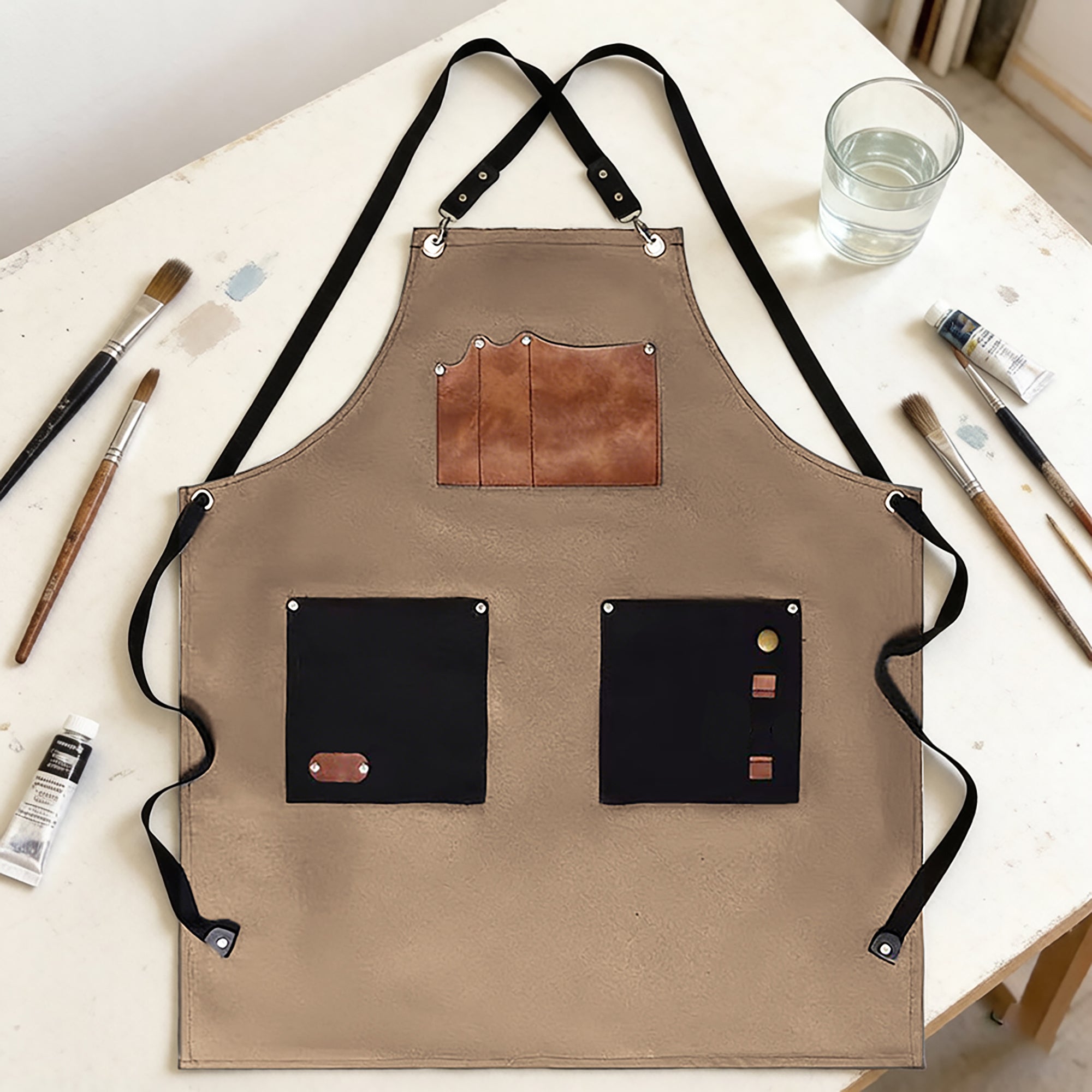 Anna-Kaci Utility Work Apron with Multi Pocket Design Full Coverage Apron for Kitchen Studio Workshop and Home