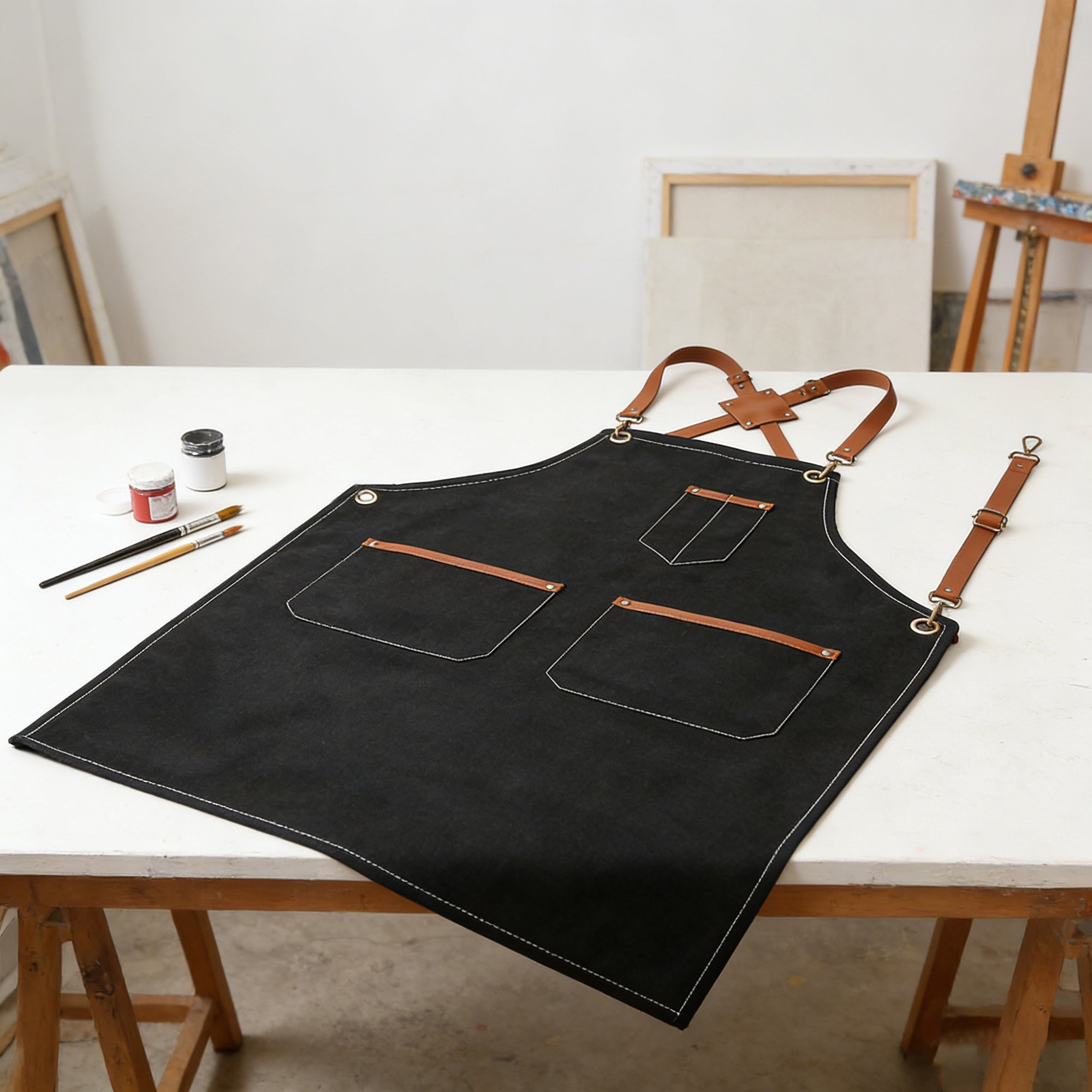 Anna-Kaci Denim Work Apron with Multi Pocket Utility Apron Full Coverage for Kitchen Studio Workshop and Home