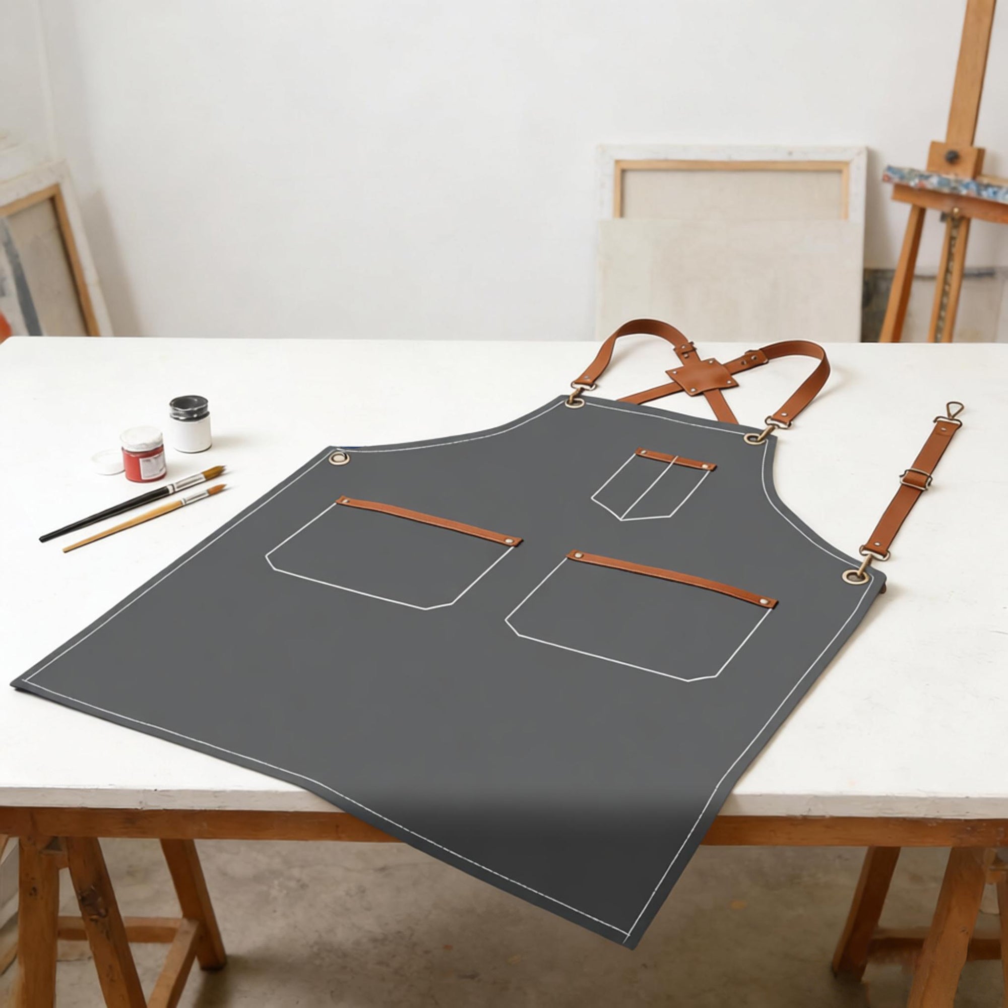 Anna-Kaci Denim Work Apron with Multi Pocket Utility Apron Full Coverage for Kitchen Studio Workshop and Home