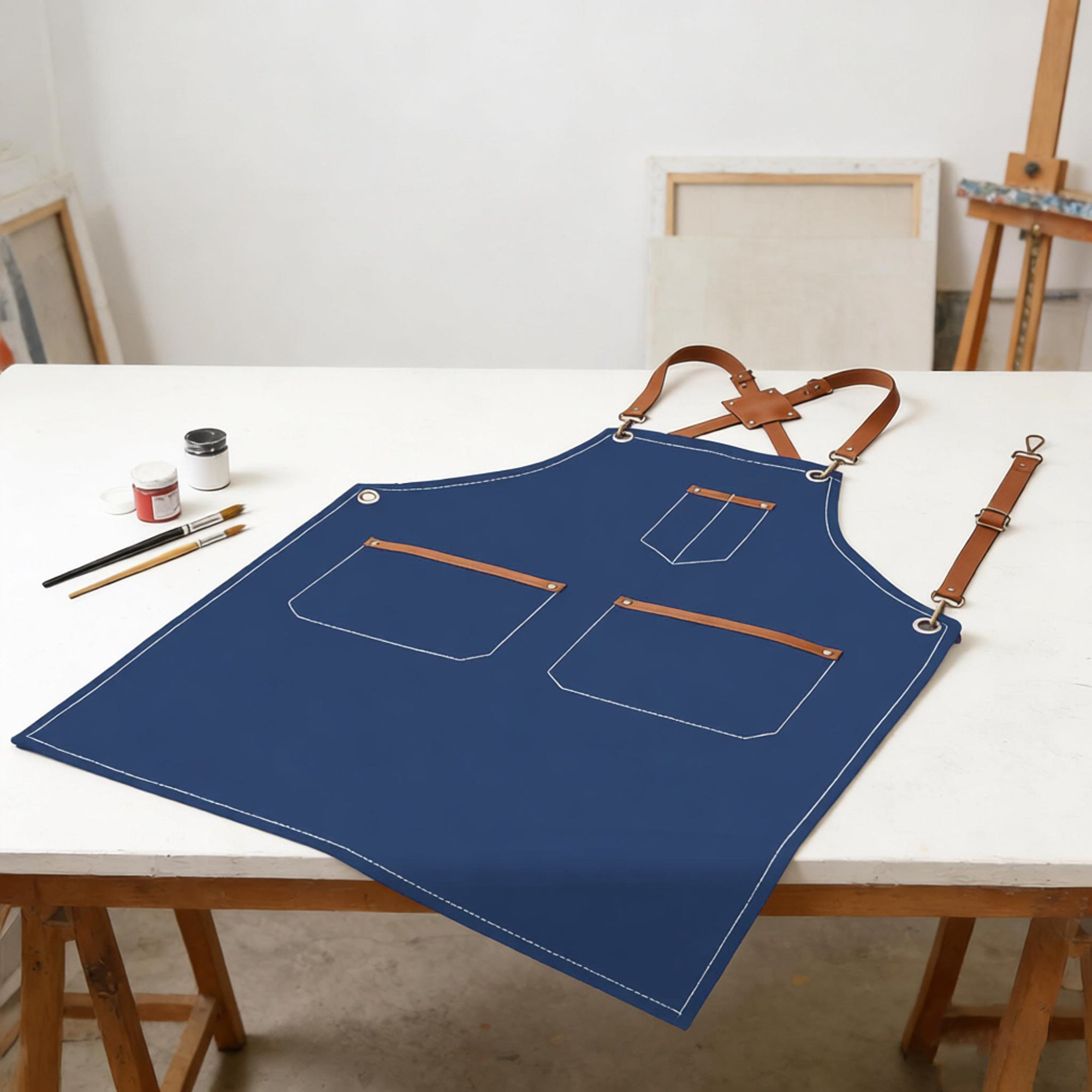 Anna-Kaci Denim Work Apron with Multi Pocket Utility Apron Full Coverage for Kitchen Studio Workshop and Home