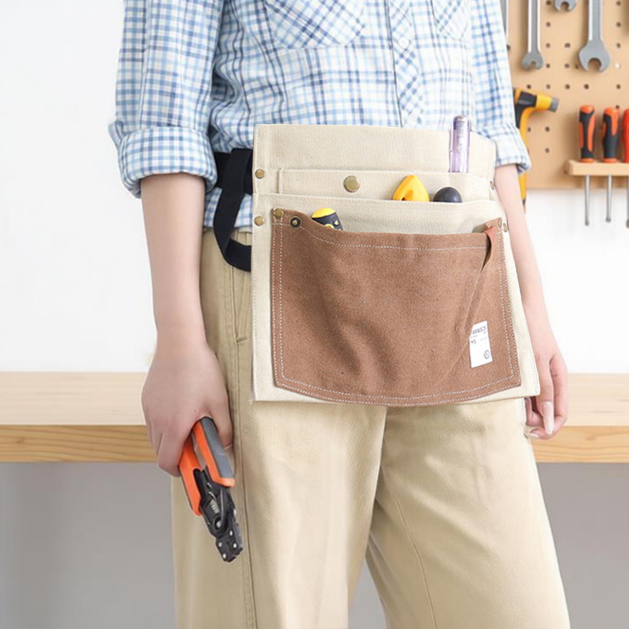 Anna-Kaci Multi Pocket Tool Waist Apron with Adjustable Strap Durable Canvas Utility Work Apron for Gardening