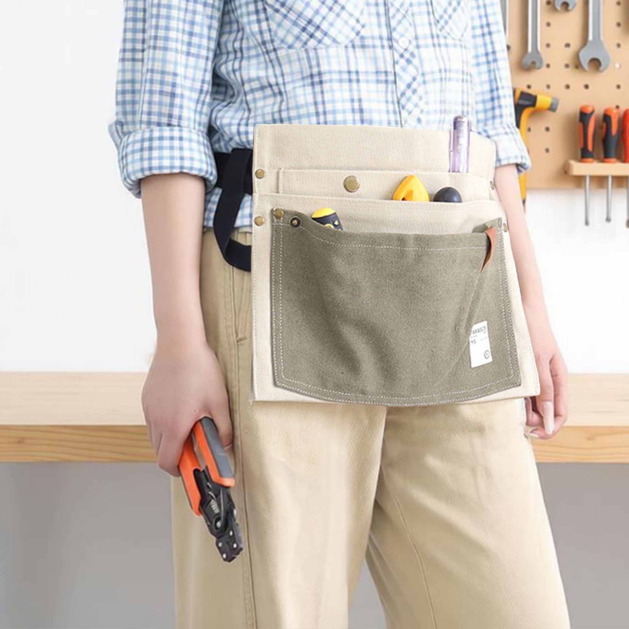 Anna-Kaci Multi Pocket Tool Waist Apron with Adjustable Strap Durable Canvas Utility Work Apron for Gardening