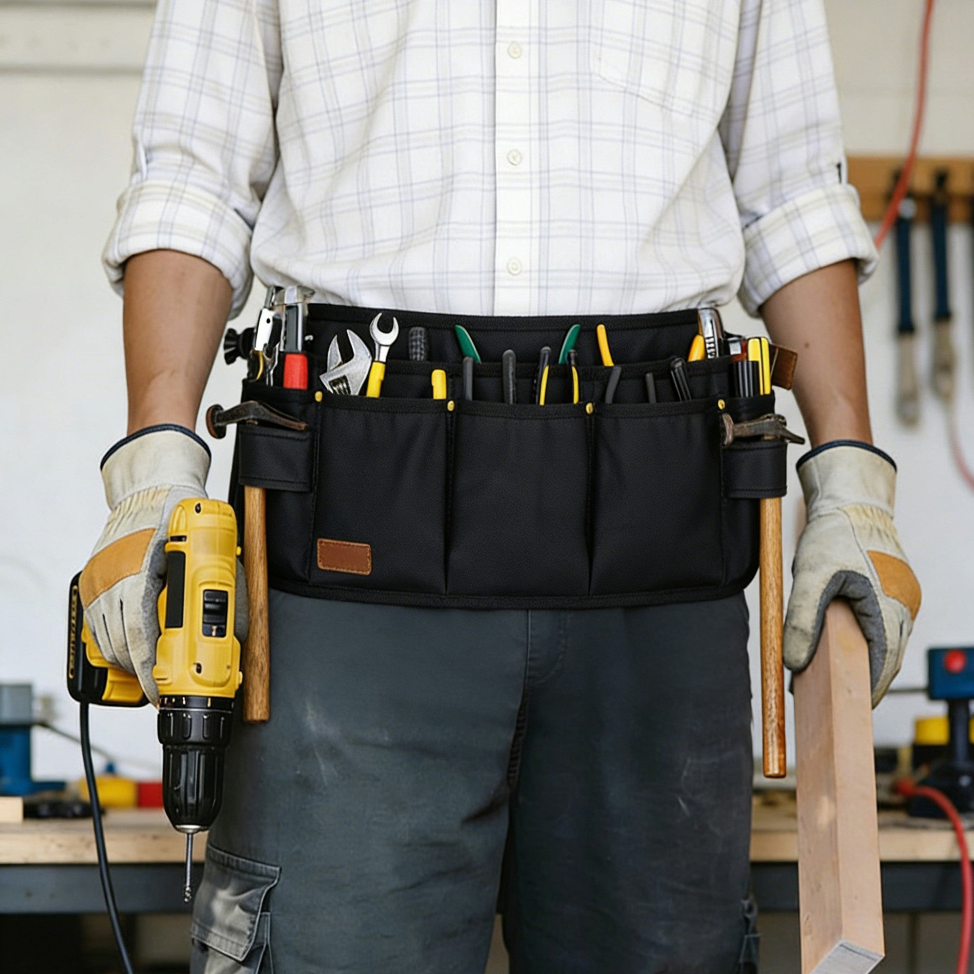 Anna-Kaci Men's Multi Pocket Tool Apron with Adjustable Waist Strap Durable Canvas Utility Work Apron