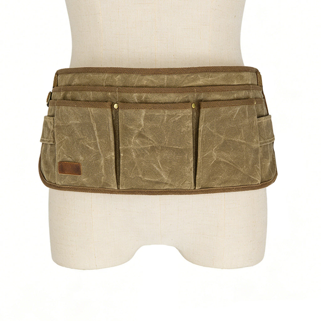 Anna-Kaci Men's Multi Pocket Tool Apron with Adjustable Waist Strap Durable Canvas Utility Work Apron