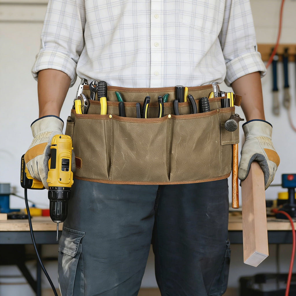 Anna-Kaci Men's Multi Pocket Tool Apron with Adjustable Waist Strap Durable Canvas Utility Work Apron