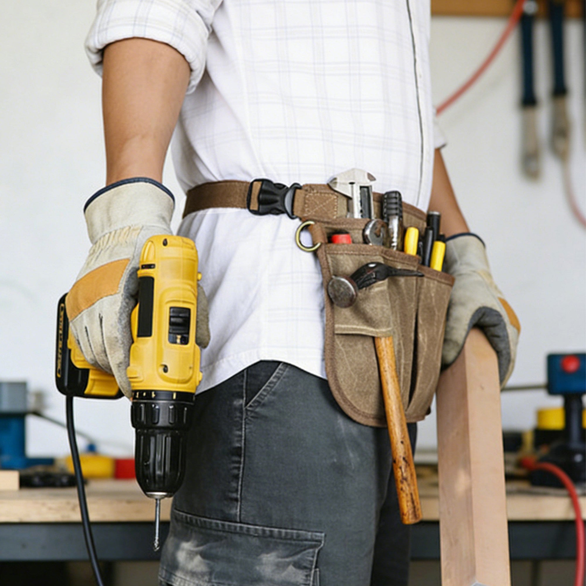 Anna-Kaci Men's Multi Pocket Tool Apron with Adjustable Waist Strap Durable Canvas Utility Work Apron